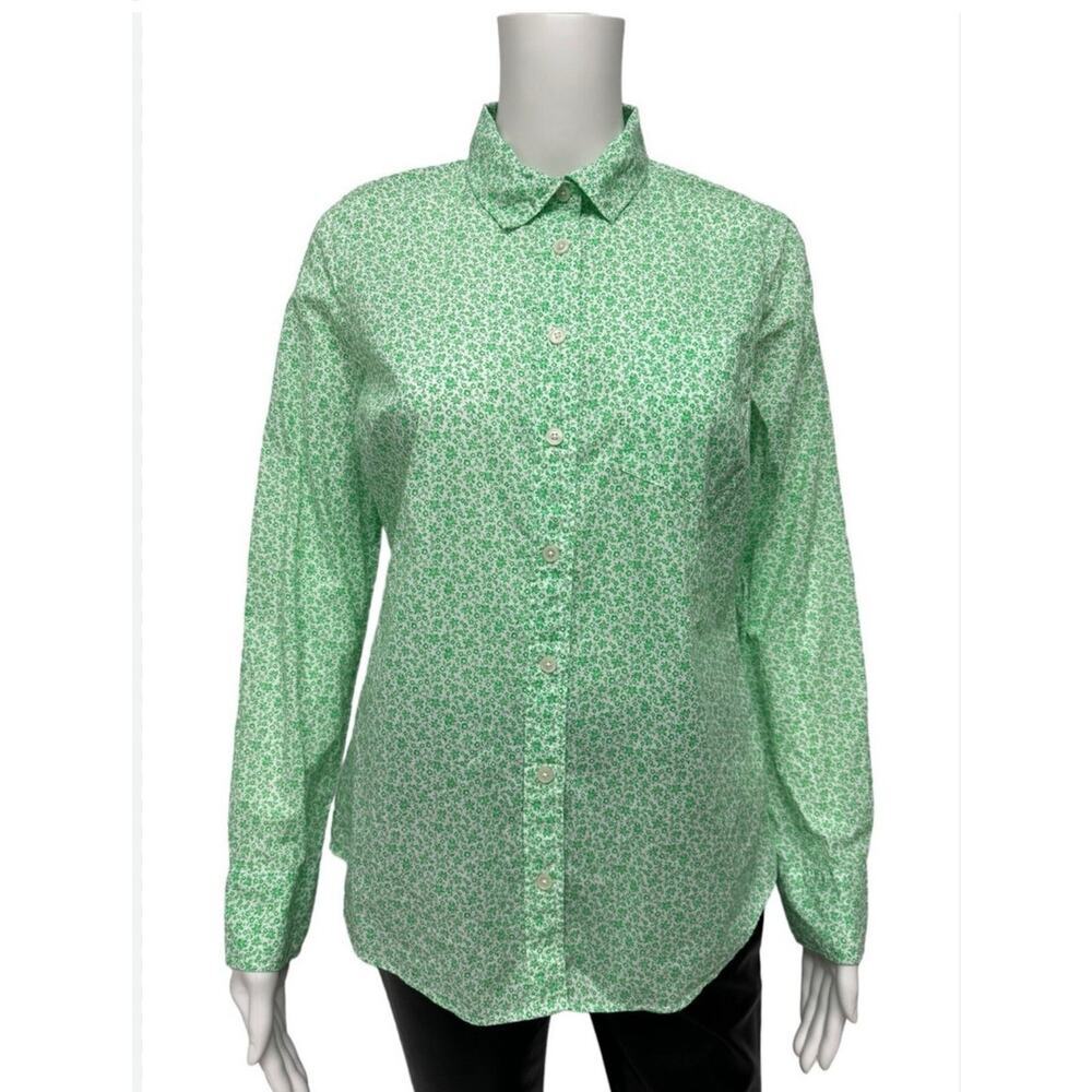 J Crew Womens Button Up Shirt Size S Light Green Floral St Paddys Spring Preppy